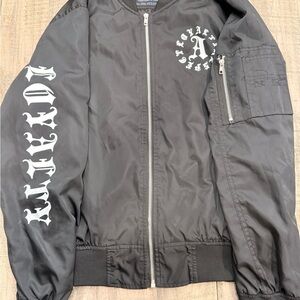 Stylish Black Bomber Jacket with Graphic Design